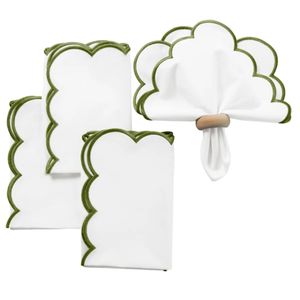 Serviette de table de mariage brodée en lin 100% fait main, personnalisée, verte, 21" x 21", bord festonné, jetable et antibactérienne - Product Image 3