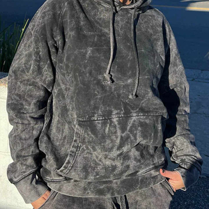 Sweat à capuche en polaire pour homme, broderie personnalisée, délavé à l'acide, vintage, lavé, avec strass, fermeture éclair, hiver, 100% coton, écologique - Product Image 3