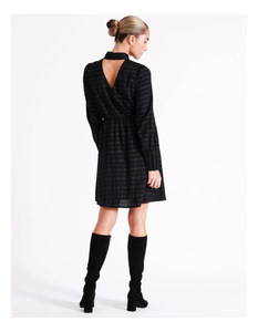 Summer Ladies Woven Dress Fall <b>Clothes</b> Custom O-Neck Long Sleeves Waist High Cuffs Above Knee Length - Product Image 4