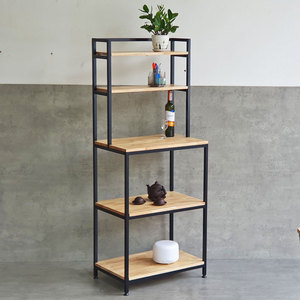 Foldable Standing <b>Kitchen</b> <b>Rack</b> with Rubber Wood & Iron Frame for Microwave Oven <b>Storage</b> - Product Image 3