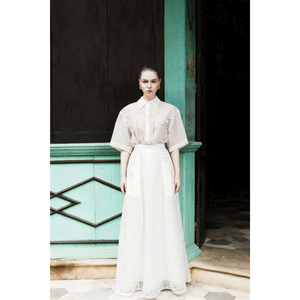 WHITEANT A-line Falda acampanada para mujer con patrón de hojas en relieve AYLIN MAXI FALDA blanca En stock Ropa de verano elegante para mujer - Product Image 1