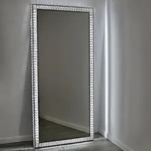 Salão Livre Permanente Espelho Completo Comprimento Pavimento Espelho Led Diamond Dressing Mirror