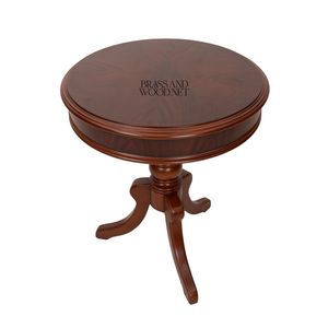 Table d'appoint ronde classique en bois avec base élégante et finition en acajou naturel pour la décoration d'angle du salon à la maison - Product Image 1