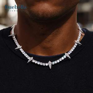 Gran oferta 925 Plata 14K chapado en oro blanco 5mm moissanita diamante garra tenis cadena Collar para hombres - Product Image 1