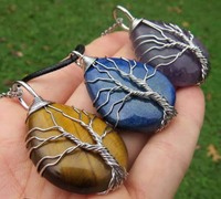 Hermosos Colgantes de Piedra Natural Curativa Hechos a Mano con Bisel Envolvente de Alambre, Collares Vintage de Regalo con Formas Variadas para Mujeres y Hombres