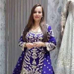 เสื้อปักลายผ้าไหม Chinon เสื้อและ sharara กับลูกไม้ชายแดน dupatta ใส่แบบดั้งเดิมชุดเย็บปักถักร้อยลำดับ - Product Image 1