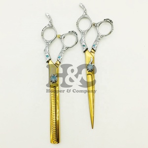 New Design Gold Color Straight Sharp Stainless Steel Hair Cutting Thinning Scissors Barber <b>Shears</b> Beauty Salons Sustainable - Product Image 3