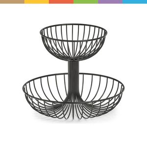 Fournitures de haute qualité panier de fruits en métal décor à la maison noir mat 2 pneus avec poignées panier de fruits de table - Product Image 5