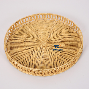 Plateau en rotin de forme ronde simple plateau de service alimentaire plateaux en rotin naturel décoratif pour la maison fabriqué au Vietnam - Product Image 1