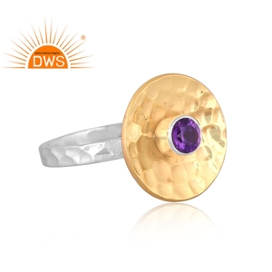 แหวนพลอยอเมทิสต์ธรรมชาติสีเงินสเตอร์ลิงแหวนวางซ้อนกันได้ - Product Image 3