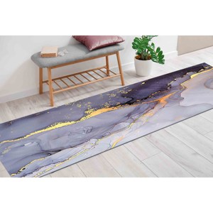 Tapis en marbre or violet : Tapis d'appoint moderne, tapis imprimé, tapis doux non tissé - Product Image 5