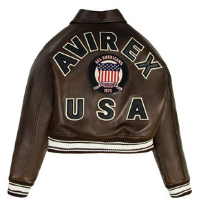 Chaqueta Universitaria de Cuero Teñido Transpirable de Alta Calidad para Mujer Avirex, Cuello Redondo, Color Personalizado, Chaquetas Resistentes al Viento y Ecológicas - Product Image 2