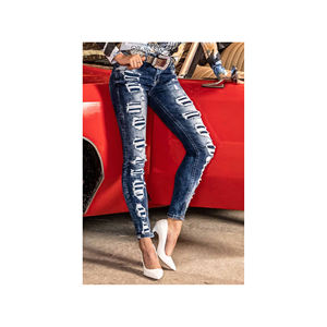 Jeans stretch pour femmes de haute qualité taille moyenne couleur unie produit en usine un pantalon en jean skinny - Product Image 5