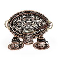 Ensemble de présentation de café et de thé artisanal en cuivre de style moyen-oriental Shark Anatolia Erzincan, 4 pièces, respectueux de l'environnement