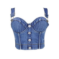Nouvelle Collection Soutien-gorge en jean tricoté respirant et sexy, motif uni, 100% Coton, à armatures, demi-bonnet, coussinets amovibles pour Femme
