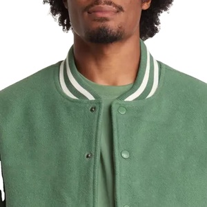 2026 Winter <b>Men's</b> Vintage Stand Collar Front Logo Embroidered 100% Wool <b>Bomber</b> <b>Jacket</b> - Product Image 1