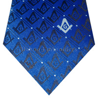 CRAVATE BLEU REGALIA MAÇONNIQUE AVEC LOGO CARRÉ ET COMPAS-CRAVATE FRANC-MAÇON CRAVATE MAÇONNIQUE BLEUE