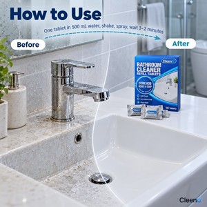 Pastiglie Detergenti per Bagno 10 Pezzi con Flacone Spray Riutilizzabile, Rimuovi-Sporco al Sapone agli Agrumi per Lavabi, Rubinetti, Vetri Doccia - OEM Ingrosso - Product Image 4