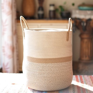 Cesta grande de yute estilo mimbre con asas, organizador ecológico duradero para mantas, juguetes o decoración de temporada - Product Image 4