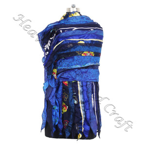 Sari de seda reciclada 15 tiras bufandas hechas a mano de diseñador estola chales SC561 seda fina venta al por mayor reciclado Vintage Sari bufanda femenina - Product Image 1