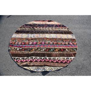 Tapis de jute en laine marron Kilim Vintage 5.8x5.8 pieds Patchwork fait à la main motif rectangle abstrait pour entrée lit chambre couloir Latex - Product Image 1