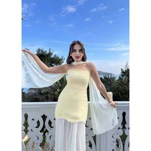 Vestido Maxi Elegante de Gasa Amarilla para Mujer missJANELL con Doble Tela de Atlas, Mezcla de Poliéster y Elastano para Uso Casual o de Fiesta - Product Image 3