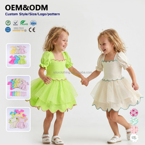 Girls Chiffon A-Line Dress <b>Puff</b> Sleeve Square Collar Ruffles Mini Summer Cute OEM ODM Custom Style Size Logo Pattern - Product Image 1