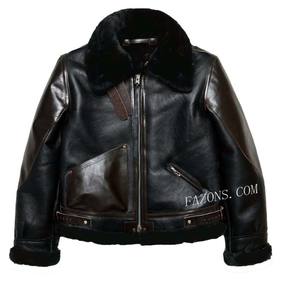 Chaqueta de aviador de piel auténtica con forro de borreguillo, estilo bomber, cálida, informal, vintage, para invierno - Product Image 5