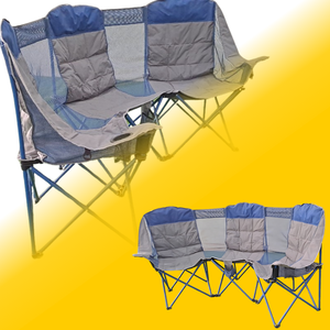 Gray Blue 3-seat Folding Camping <b>Chair</b> with Load Capacity of 480kg, Suitable for Traveling with Family - Product Image 5