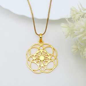 Trendy New Design Pendant Boho Geometric Necklace Minimalist Brass Jewelry Women 18k Gold Plated Celestial Mandala Wholesale - Product Image 4