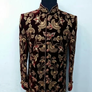 Traje de boda para hombre 2024 elegante granate Sherwani bordado pesado pantalón estilizado cuentas de cristal Dabka trabajo conjunto de talla grande - Product Image 1