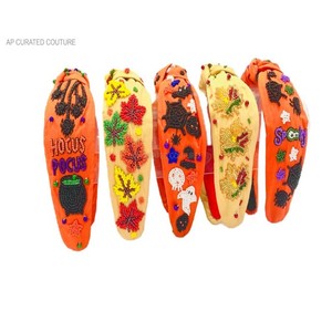 Halloween Spooky Ghost Design <b>Headbands</b> For Girls Trendy Exclusive Fabric Seed Glass <b>Beads</b> Hairbands for Halloween Day - Product Image 3