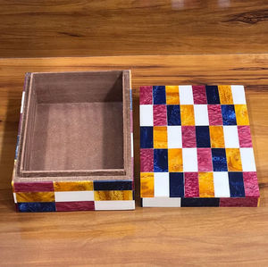 Handmade Multi-Color Bone Inlay <b>Keepsake</b> <b>Box</b> Rectangular Brick Pattern Jewelry Organizer for Home Use - Product Image 2