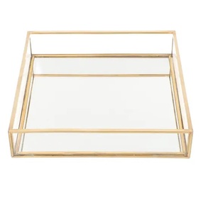 Bandeja de exhibición de espejo de metal redondo rectangular dorado de lujo de estilo europeo moderno bandeja decorativa de joyería personalizada - Product Image 1