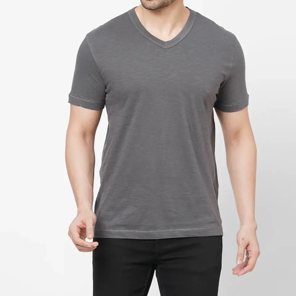 Breathable Stylish Men's V Neck T Shirts Solid Color Short Sleeve Blank T-shirt Supplier Direct From Factory From Bangladesh