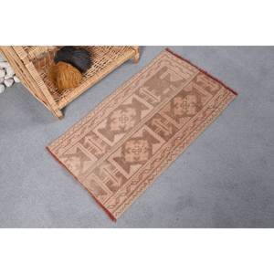 Alfombra de lana marrón turca Vintage 1,4X2,5 pies estilo bohemio tejido plano alfombra de yute para sala de estar pasillo respaldo de látex Patchwork - Product Image 3