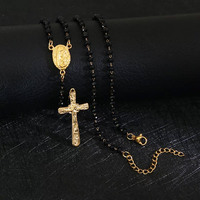 Collier en or avec chaîne en Y, perles délicates, chapelet long religieux catholique, breloque croix Vierge Marie, vente en gros