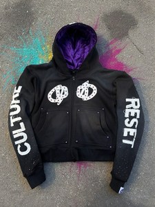 Applique personnalisée broderie fermeture éclair en soie à capuche poids lourd 450gsm fermeture éclair à capuche Boxy Fit fermeture éclair strass sweats à capuche 2025 - Product Image 2