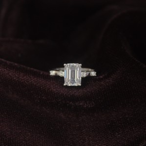 <b>Emerald</b> Cut Moissanite <b>Men</b> 925 Sterling Silver Handmade White Moissanite Statement Prong Set <b>Ring</b> Perfect Gift For Groom - Product Image 1