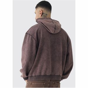 OEM Pullover Streetwear Acid Wash Cotton Hoodies No Drawstring Hoodie Custom Vintage Distressed Hoodies Men - Product Image 2