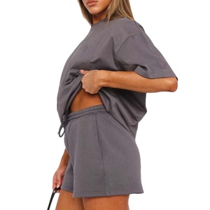 Ensemble short 2 pièces décontracté pour femme, été, couleur unie, en tissu polaire Spandex/Polyester, style urbain, anti-boulochage, imperméable - Product Image 2