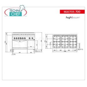 Cocina de Gas de 6 Quemadores con Horno Eléctrico GN 2/1, Kw.31.5+7.5 - Product Image 3