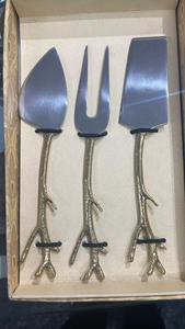 Ensemble de couteaux à fromage et de spatules à beurre en métal pour hôtels et restaurants, pour fromage, pizza, coupe en métal avec manche en bois et en marbre - Product Image 4