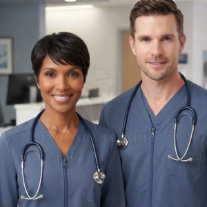 Blouse de travail professionnelle pour médecins, veste de travail à manches longues avec fermeture éclair sur le devant, uniforme avec poches sur la poitrine et sur les côtés pour le personnel de clinique - Product Image 3