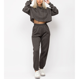 New Fashion Womens Custom Crop Hoodie Tracksuit Washed Distressed Oversized Streetwear <b>Plus</b> <b>Size</b> <b>Jogger</b> <b>Set</b> Autumn - Product Image 1
