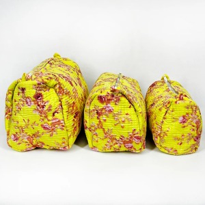 Vintage Durable Cotton Pouch <b>Set</b> with Zipper Closure-Vibrant Yellow & for Floral Print Travel & for Bags (Water Resistant) - Product Image 4