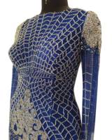 Vestido de Gala Azul Rey de Diseñador para Fiesta de Noche/Baile de Gala, Alta Costura, Hecho a Mano, con Bordado de Telaraña y Lentejuelas