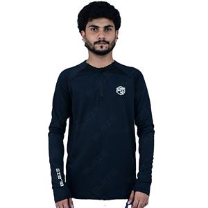 เสื้อออกกำลังกายแขนยาวของผู้ชายแห้งเร็วเสื้อยืดผ้าฝ้ายสีดำแบบกำหนดเองเข้ารูป1/4เข้ารูปแบบรูดซิป100% - Product Image 1