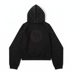 Sudadera Corta con Pedrería para Mujer, Estilo Urbano, con Cierre, Logotipo Personalizado, Algodón Grueso, MOQ Bajo - Product Image 2