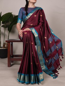 Bonne Qualité Festival Porter Coton Soie Avec Tissage Travail Saree Femme Fabricant De Mode Et Exportateur De Surat - Product Image 2